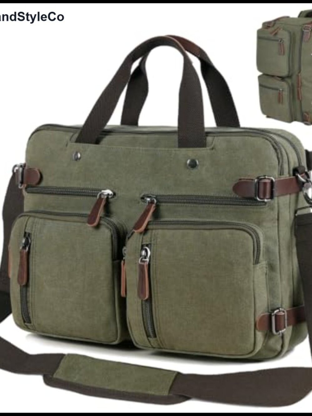 3-in-1 Convertible Canvas Laptop Messenger Bag Fits 17.3 inch Briefcase Backpack